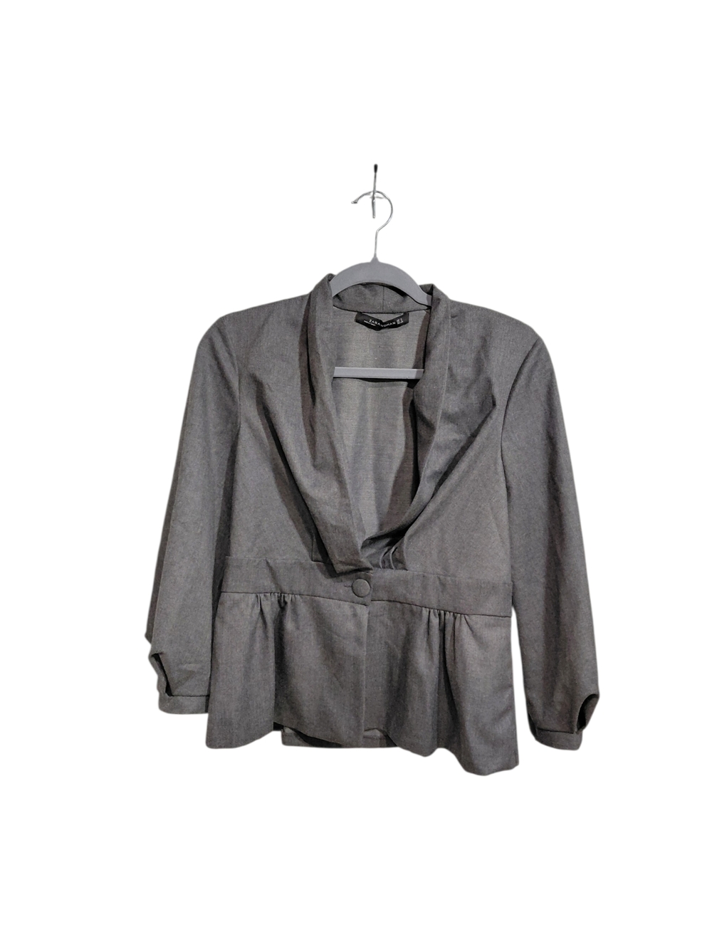 Zara Gray Draped Open-Front Blazer Jacket